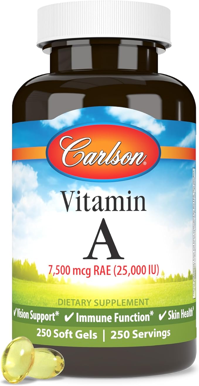 Carlson - Vitamin A 25000 IU (7500 mcg RAE) Immune Support Vision Health Antioxidant Vitamin A Supplements 250 Softgels