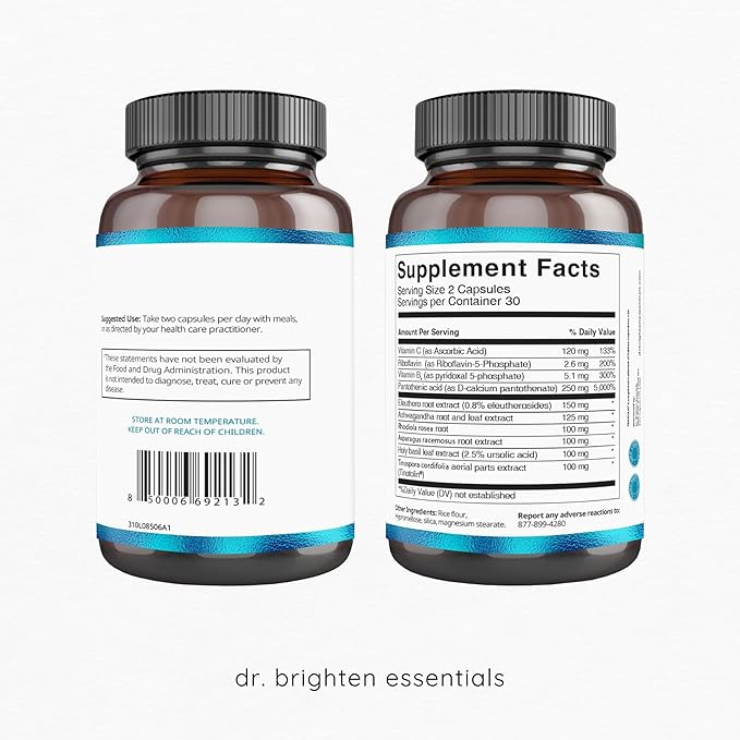 Dr. Brighten Adrenal Support - Dietary Supplement with Ashwagandha to Support Healthy Energy Levels and Stress Response (60 Count)