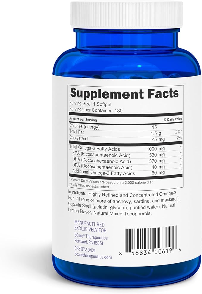 Norway Direkt Omega-3 Fish Oil 2000mg of Omega-3 per 2 softgel| 1060mg EPA 740mg DHA (2 Soft-Gel Serving) Pharmaceutical Grade (180 Softgels)