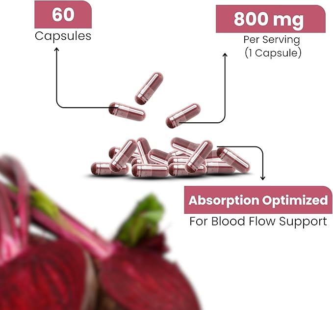 Beet Root Capsules 800mg Tablets | Vegan Beetroot Supplement for Energy Circulation &amp Heart Support | Antioxidant Boost Extract Supplement | Ayurveda Suggested 60 Count