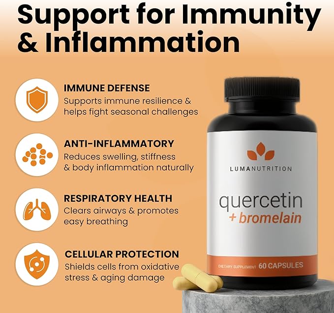 Luma Nutrition Quercetin 500mg - Quercetin with Bromelain Supplement - Antioxidant - Immune Support - Vegan &amp Gluten-Free - 60 Capsules
