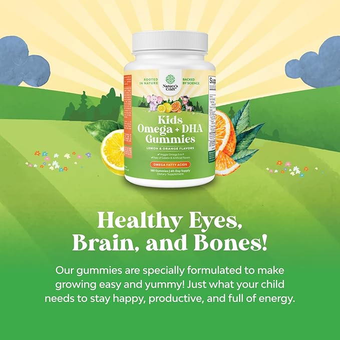 Bundle of Omega DHA Gummies for Kids - Fatty Acids Omega 3 6 9 with Vitamin C for Brain Immunity &amp Vision and Sambucus Elderberry Gummies for Kids Health with Zinc &amp Vitamin C for Immune Supp