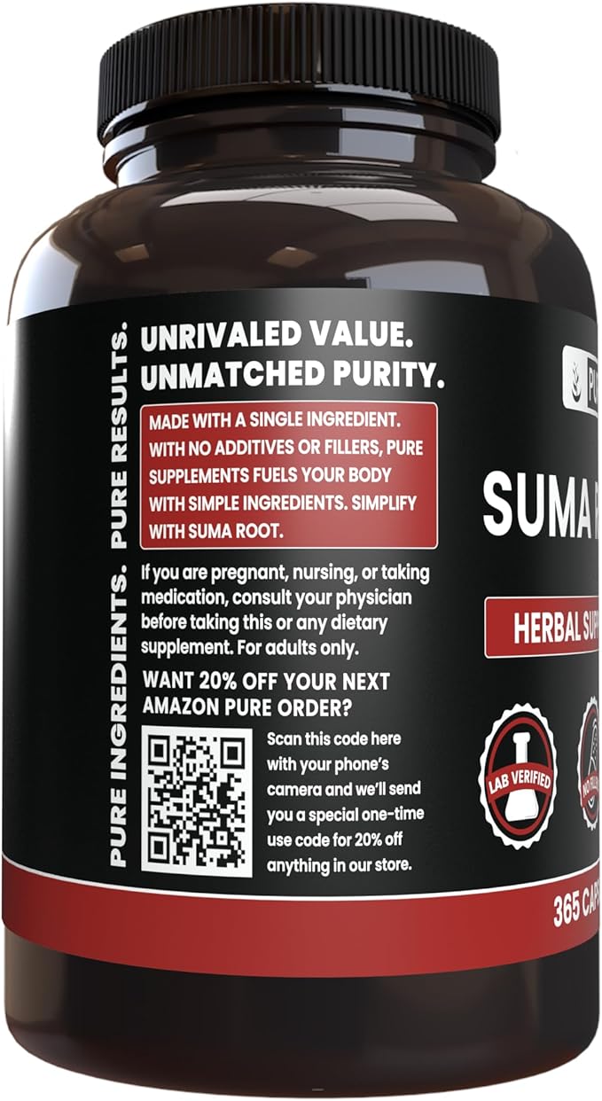 PURE ORIGINAL INGREDIENTS Suma Root (365 Capsule) No Magnesium or Rice Fillers Always Pure Lab Verified