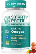 SmartyPants Prenatal Multivitamin Gummies Omega 3 (DHA/EPA) Methylfolate Biotin Vitamin D3 C Vitamin B12 B6 Vitamin A K &amp Zinc Gluten Free 90 Count (30 Day Supply)