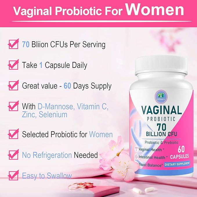 Vaginal Probiotics PH Balance for Women 70 Billion CFUs Womens Probiotic for Vaginal health Urinary Odor Control Flor Ph Balance &amp Hormone with Prebiotic &amp D-Mannose - Shelf Stable 60