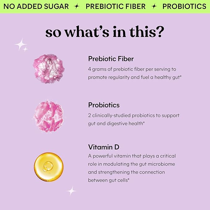 Lemme Fiber &amp Probiotic Gummies for Adults Promotes Regularity &amp Digestive Health No Sugar Added Strawberry Flavor 4g Prebiotic Fiber &amp Clinically Studied Probiotic Strains (60 Count)