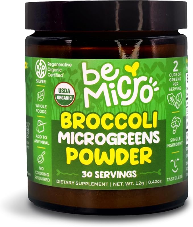 Whole Food Broccoli Microgreen Powder - US Grown Small Batch Nutritional Booster - Nrf Activation - 30 Servings / 12g