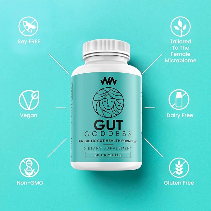 Womens Gut Health Support Supplement | Female Probiotic Digestive Enzyme Vitamin | Papain Enzyme for Digestion Support | Gut Goddess