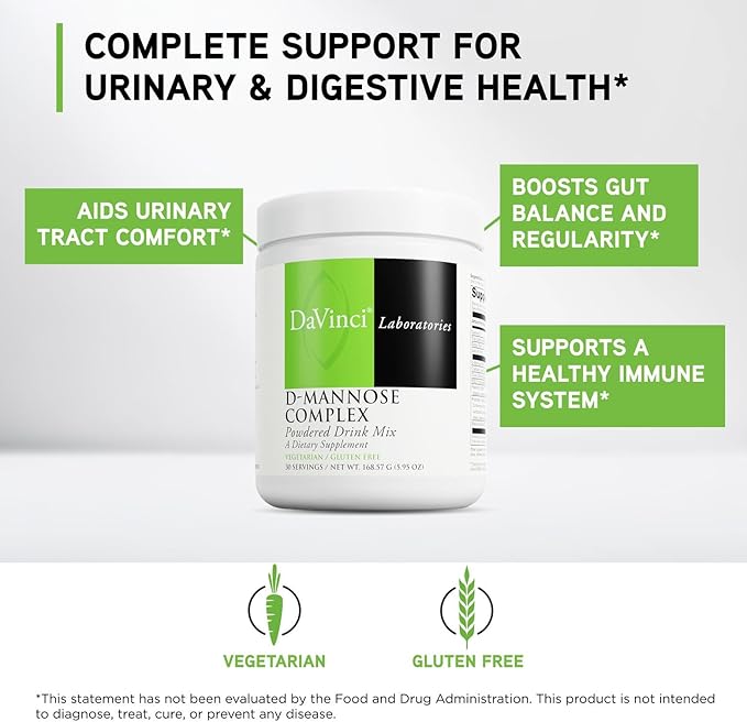DAVINCI Labs D-Mannose Complex - Powder Drink Mix Supports Immune System &amp Urinary Tract Health* - Bladder Health Aid with Calcium Cranberry Juice Powder &amp Prebiotic Fiber* - 30 Servings (168