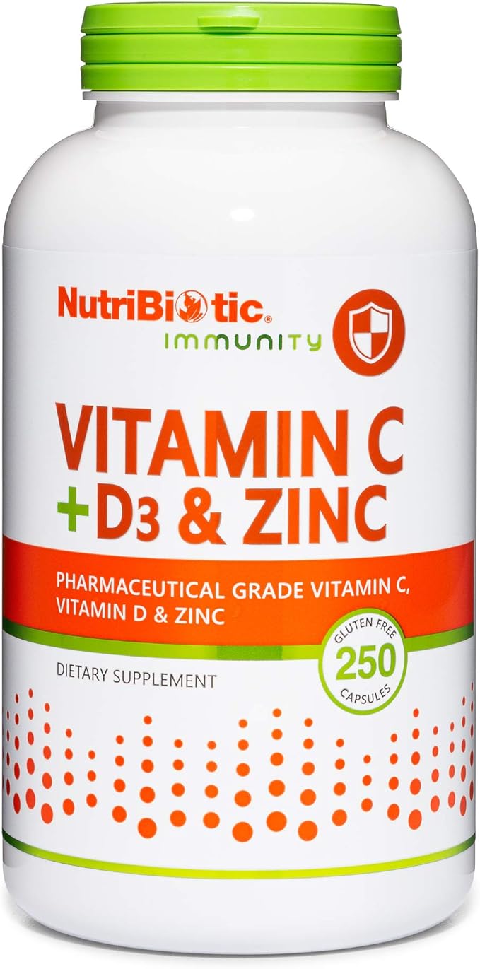 NutriBiotic – Vitamin C + Vitamin D3 &amp Zinc 250 Capsules | Potent Comprehensive Immune Support | Essential &amp Antioxidant Daily Supplement | Gluten &amp GMO Free