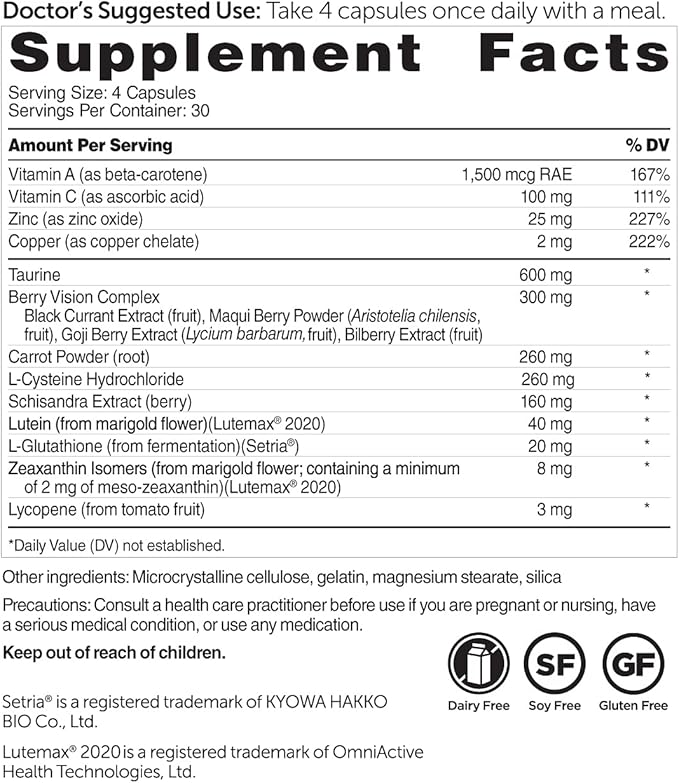 Dr. Whitaker's Vision Essentials Gold - Eye Health Supplement with 40 mg of Lutein Plus Zeaxanthin &amp Taurine - Supports Macular Health and Shields Eyes Against Blue Light Exposure (120 Capsules)