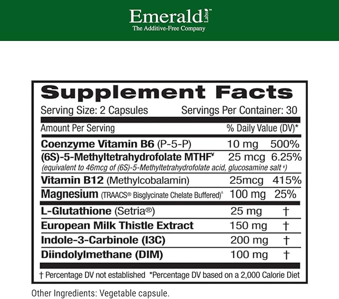 EMERALD LABS Estrogen Detox - Supports Hormone Balance for Women &amp Men* - Includes I3C DIM &amp Setria L-Glutathione - Vegan Gluten-Free - 60 Vegetable Capsules (30-Day Supply)