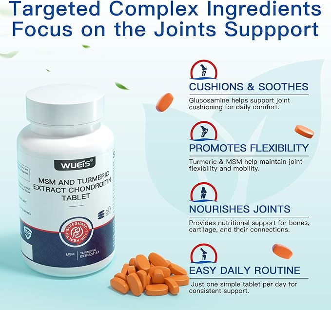 Turmeric Glucosamine MSM Joint Supplement for Men &amp Women Plus Vitamin D3 Collagen Type II &amp Hyaluronic Acid Supports Joint Comfort Flexibility &amp Mobility 60 Tablets (30-Day Supply)