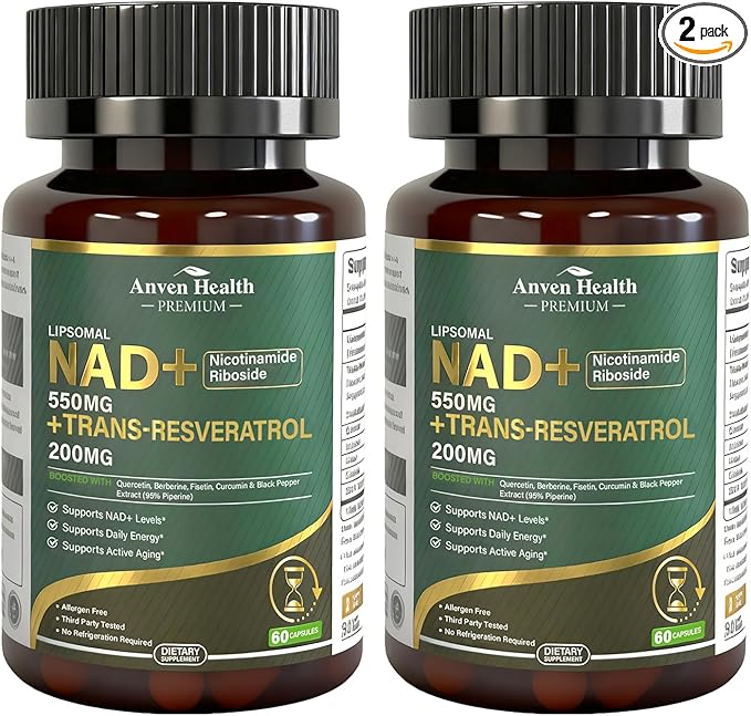 Liposomal NAD+ Resveratrol Supplement - NMN Alternative with Trans-Resveratrol Quercetin &amp Fisetin - NAD Plus Booting for Women and Men Cellular Energy &amp Healthy Aging Non-GMO | 120 Capsule