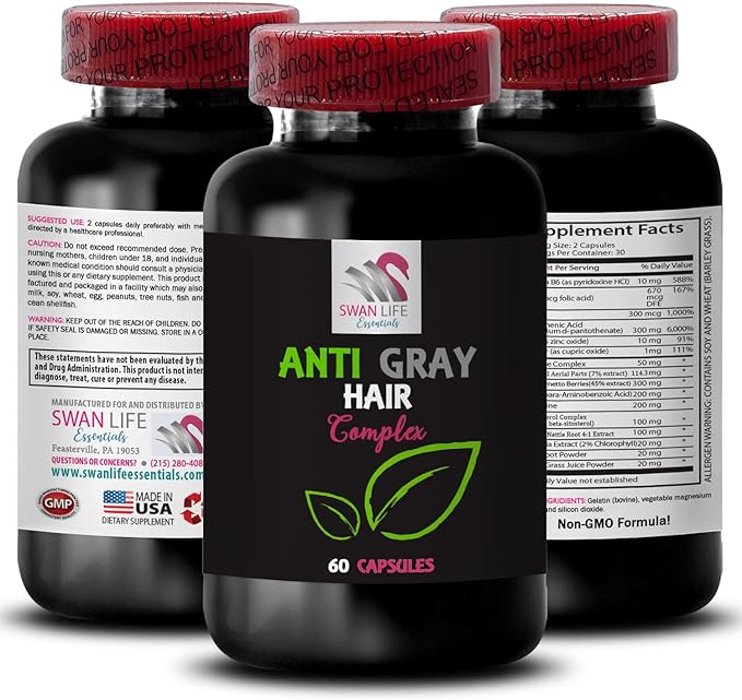 Anti gray hair pills - ANTI GRAY HAIR COMPLEX - Lustrous color Gray hair revival Hair brilliance Fresh tone Youthful vibrance Gray hair solution Color Gray hair care 3 Bottles 180Caps