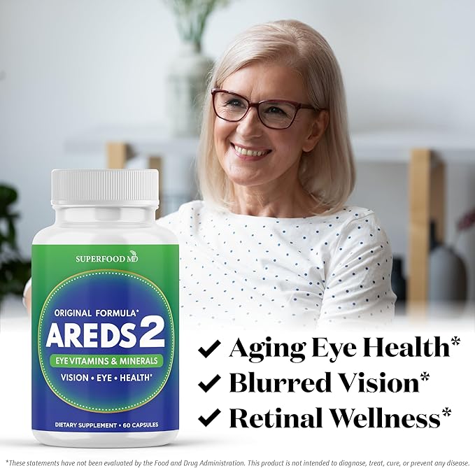 AREDS 2 Eye Vitamin &amp Mineral Supplement Contains Lutein Vitamin C Zeaxanthin Zinc &amp Vitamin E with Added Copper - 60 Count