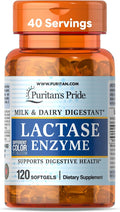 Puritan's Pride Lactase Enzyme Milk and Dairy Digestant Dietary Supplement Support for Digestion and Cellular Energy Support 40 Day Supply 120 Softgels