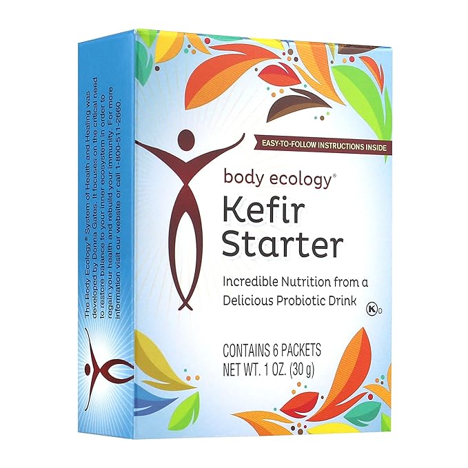 Body Ecology Kefir Starter | Nutritious Probiotic Drink | Aids in Optimal Digestive Health | Non-GMO | Gluten-Free and Vegetarian | 6 Packets