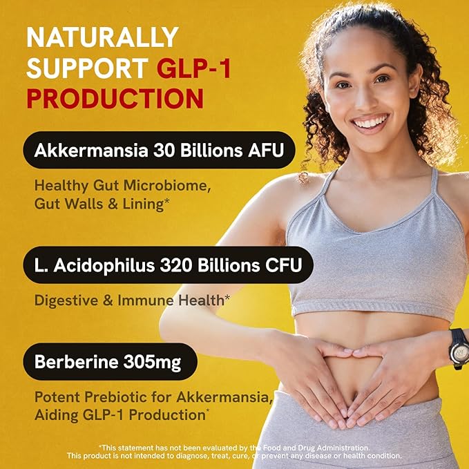 Akkermansia Muciniphila Probiotics 320 Billion CFU| Probiotic and Prebiotic | Akkermansia Probiotics for gut health | Inulin Prebiotic Fiber Capsules Astaxanthin &amp Berberine &amp Chromium 480 cap