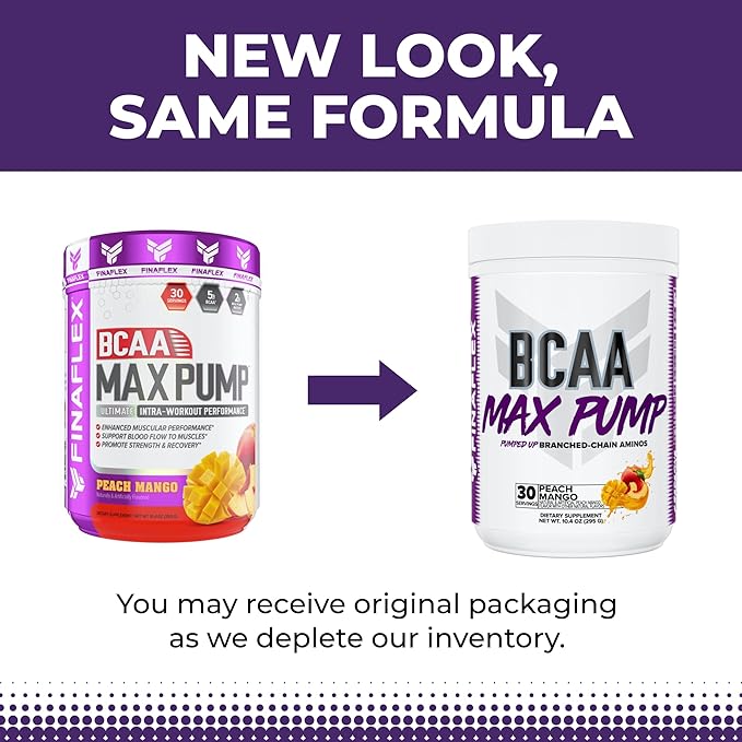 FINAFLEX BCAA MAX PUMP Peach Mango - 10.4 oz - Promotes Strength Performance &amp Recovery - With 2:1:1 Ratio of Leucine Isoleucine &amp Valine + Betaine Anhydrous - 30 Servings
