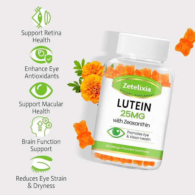 Lutein Gummies 25mg - Eye Vitamins Lutein &amp Zeaxanthin Eye Health Supplements for AdultsSugar Free Eye Health Gummies Supplement - Support VisionMacularBlue Light Filtering (120 Count)