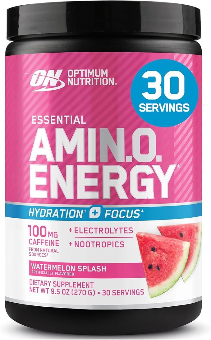 Optimum Nutrition Amino Energy Powder Plus Focus with BCAA Electrolytes and Caffeine Watermelon 30 Servings (Packaging May Vary)