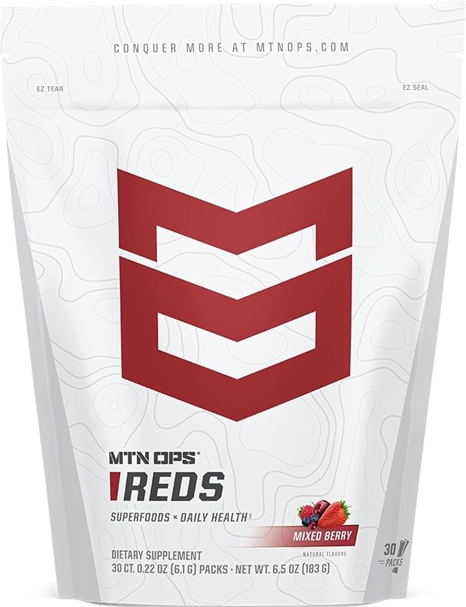 MTN OPS Reds Super Reds Antioxidant Drink Powder Daily Health Blend with Phytonutrients Free Radical Support 30 On The Go Stick Packs