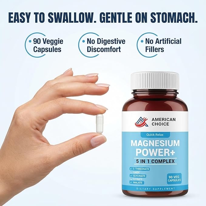 Magnesium Power+ 5-in-1 Magnesium Complex with L-Threonate for Brain Health &amp Focus | Glycinate Citrate Malate for Sleep Calm &amp Muscle Recovery | 200mg for Women and Men | 90 Veggie Capsule