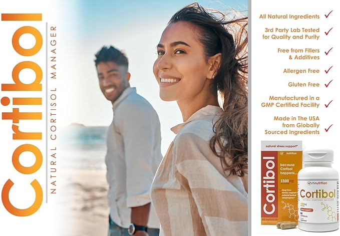 VH Nutrition CORTIBOL | Cortisol Manager* Supplement | Maximum Strength Adrenal Support* for Men and Women | Rhodiola Cordyceps and Eleuthero | 60 Capsules