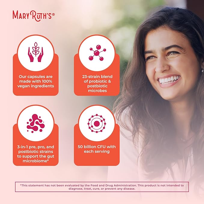 MARYRUTH'S 3-in-1 Daily Health Probiotics for Women | Hormone Support &amp Gut Health Supplement for Women | Women’s Probiotic | 50 Billion CFU | Vegan | 30 ct