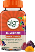 Align Dualbiotic Prebiotics and Probiotics for Women and Men Probiotics for Digestive Health Prebiotics Help Nourish Good Bacteria Natural Fruit Flavors 90 Probiotic Gummies