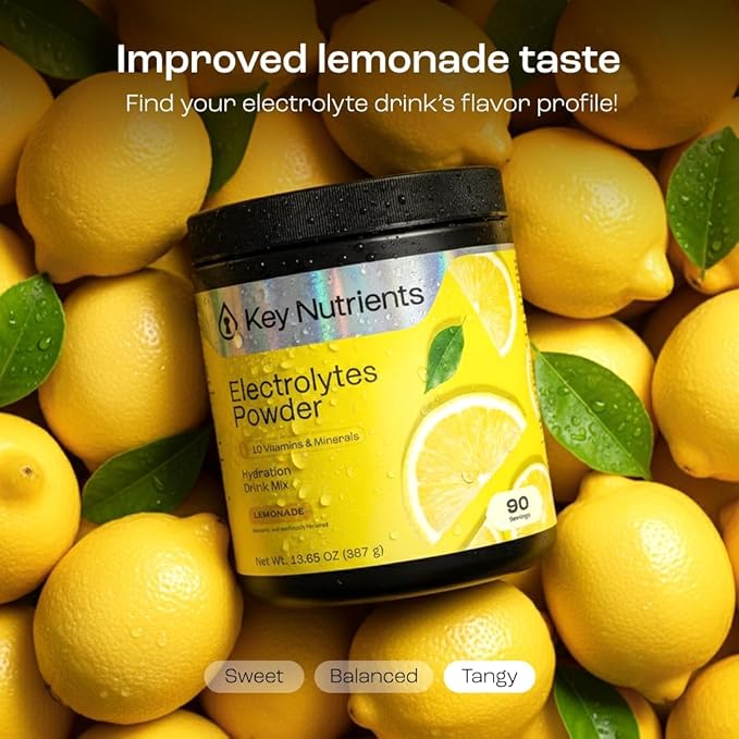 KEY NUTRIENTS Multivitamin Electrolytes Powder No Sugar - Refreshing Lemonade Electrolyte Powder - Sodium &amp Energy Supplement - Hydration Powder - No Calories - 90 Servings - Made in USA
