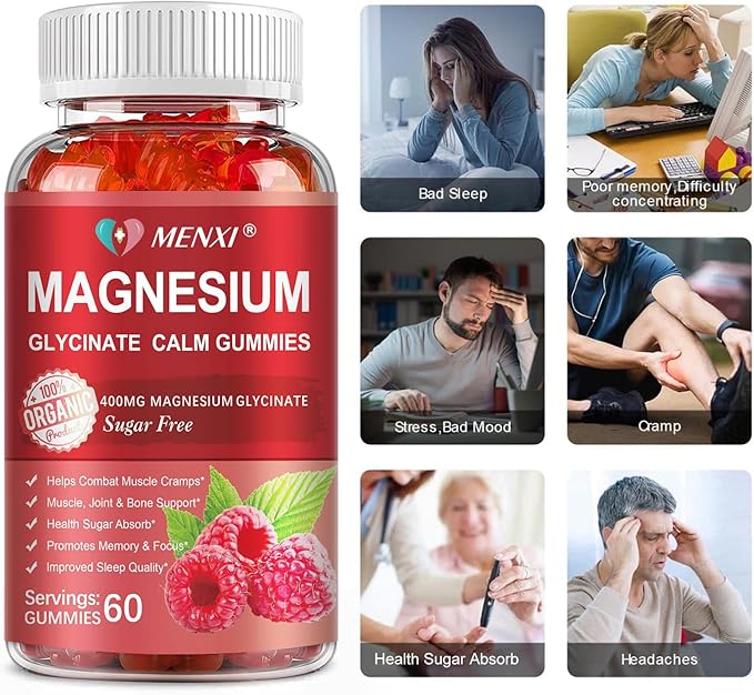 Magnesium Gummies 600mg per Serving-Magnesium Glycinate 400mg and Magnesium Malate 200mgSugar Free Magnesium Potassium Supplement for Calm Mood Muscle Bone &amp Energy Support120 Raspberry Gummie