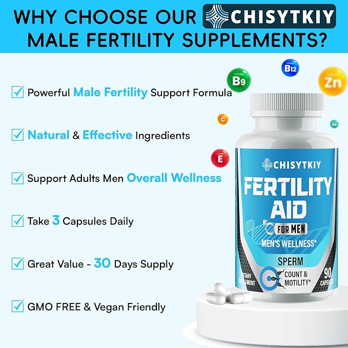 Male Fertility Supplements Advanced Fertility Supplement for Men Optimal Sperm Count Motility &amp T-Level with Maca Root Tribulus Terrestris Zinc CoQ10 Pre Conception for Him 90 Caps