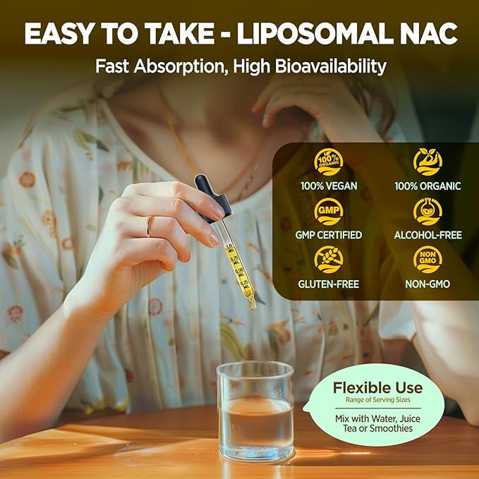 Liposomal Liquid NAC Drops NAC Supplement N-Acetyl Cysteine NAC 600 mg with Milk Thistle &amp Quercetin for Adults &amp Kids Liver &amp Lung Immune &amp Antioxidant Support Skin &amp Cellula