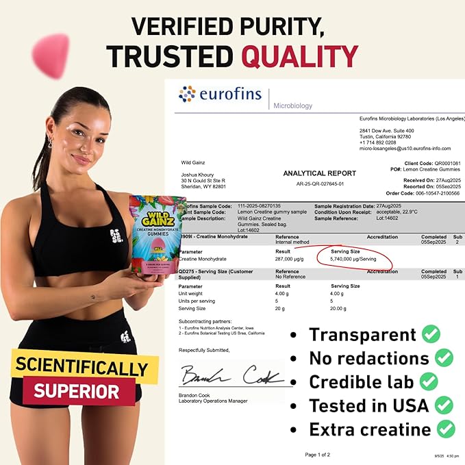 Creatine Monohydrate Gummies Sugar Free 5g - Made in USA - Pre Workout Creatine Chews for Women &amp Men Creatine Gummy Candy Chewable Nutritional Supplements NSF Certified (Strawberry 120 Count)