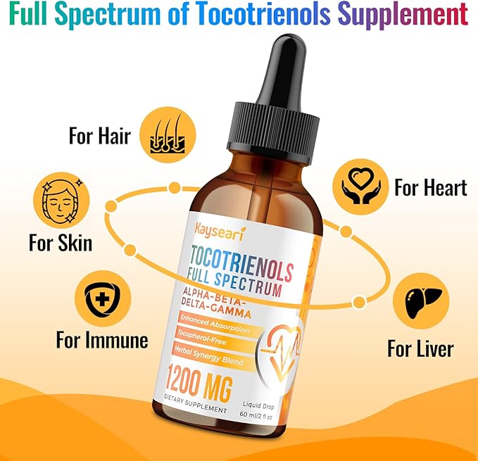 Full Spectrum of Tocotrienols Supplement 1200mg- Tocotrienol Vitamin E LiquidTocopherol-Free - Superior Antioxidant Blend - Higher Absorption - 2 fl oz30 Servings