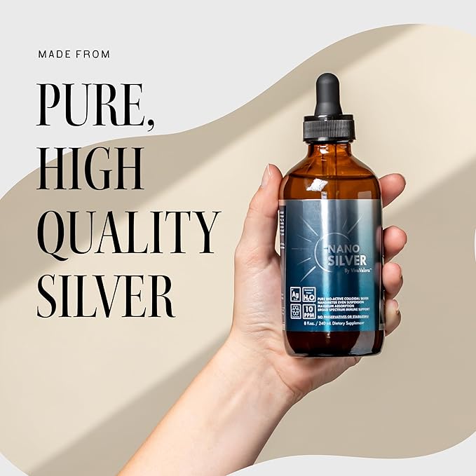Colloidal Silver Liquid 10 PPM Bio-Active Nano Silver 8 oz Amber Glass Dropper Bottle Third-Party Tested Preservative-Free Immune Support Supplement Made in USA