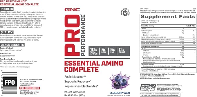 GNC Pro Performance Essential Amino Complete Blueberry Acai 30 Servings