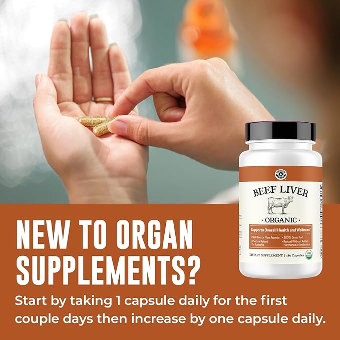 USDA Organic Beef Liver Capsules – Grass Fed &amp Pasture Raised in Australia – Nutrient Dense Superfood for Energy &amp Wellness – No Fillers Freeze-Dried Liver Supplement – 180 Capsules