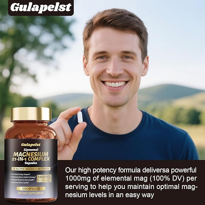 2 Packs Liposomal 1400mg Magnesium Complex (Citrate Glycinate Malate etc) Capsule - 12 Active Types Magnesium with Vitamin D3 B6 B12 C Ashwagandha &amp CoQ10 for Women &amp Men -Support Bone &