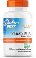 Doctors Best Vegan DHA from Algae - Vegan Plant Based Omega 3 Supplement for Women &amp Men Supports Memory Brain &amp Cardiovascular Health Non-GMO Gluten Free Soy Free - 60 Veggie Softgels
