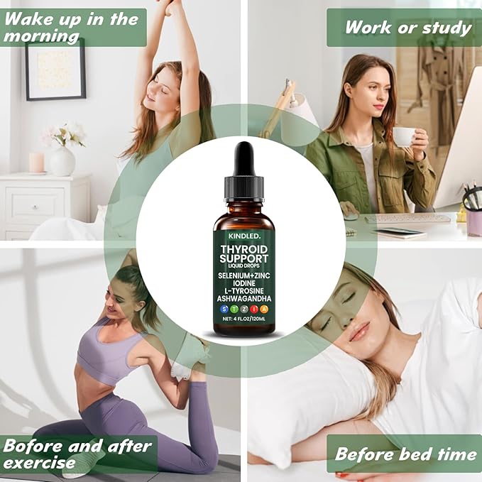 Kindled Thyroid Support Drops | Selenium Zinc Iodine L-Tyrosine Ashwagandha Liquid Drops Thyroid Bloom Support | Body Balance &amp Support - 4 FL.OZ (1)