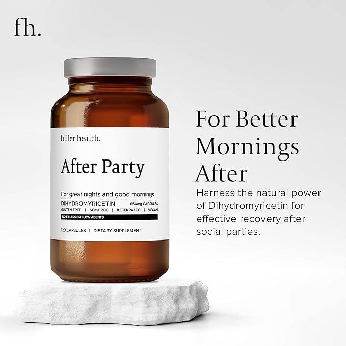 Fuller Health After Party DHM Dihydromyricetin Supplement | Supports Liver Metabolism Energy Levels Post-Celebration Relief | Feel Refreshed 650mg Per Pill | 3 Bottles 72 Servings