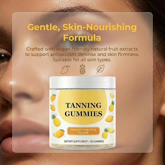 wuliao Gleaux Tanning Gummies Villuna Self Tanning Supplement for Women Goldenne Natural Moisturizing Bronzing Tanner for Face &amp Body Mango Pineapple Flavoreo 60 Gummies (1)