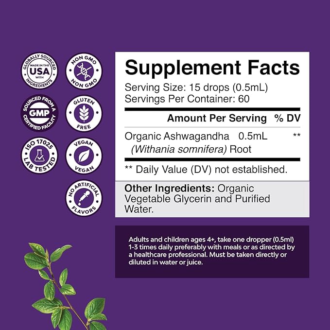 Bundle of USDA Organic Ashwagandha Liquid Drops - Ashwagandha Root Extract for Stress &amp Mood Support and Krill Omega 3 Fish Oil Softgels 500mg - Krill EPA &amp DHA for Heart Health - Burpless Fat