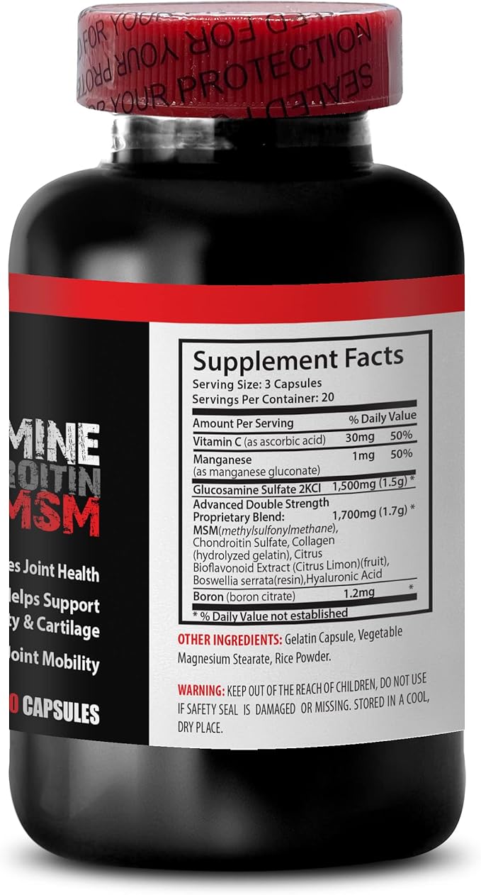Sulfur Pills - msm - msm Natural Supplement - GLUCOSAMINE CHONDROITIN MSM Capsules - msm Capsules - glucosamine chondroitin - glucosamine chondroitin Capsules - chondroitin Capsules - 3B 180 Tablets