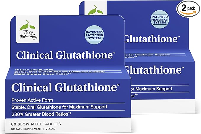 Terry Naturally Clinical Glutathione - Antioxidant Supplement for High Absorption - Dietary Supplement with L-Glutathione - Vegan Supplement to Support Cell Health - 60 Slow Melt Tablets (Pack of 2)