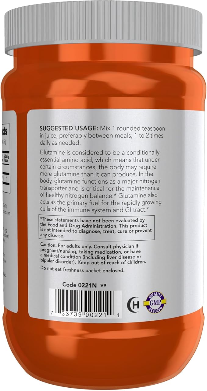 NOW Foods Sports Nutrition L-Glutamine Pure Powder Nitrogen Transporter* Amino Acid 1-Pound