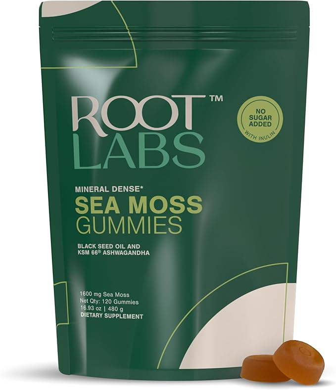 Sea Moss Gummies I 92+ Minerals I Black Seed Oil I KSM 66 Ashwagandha I Lab Tested I No Added Sugar | for Men Women I Non-GMO I 100% Natural &amp Organic I 1600 mg I 120 Gummy
